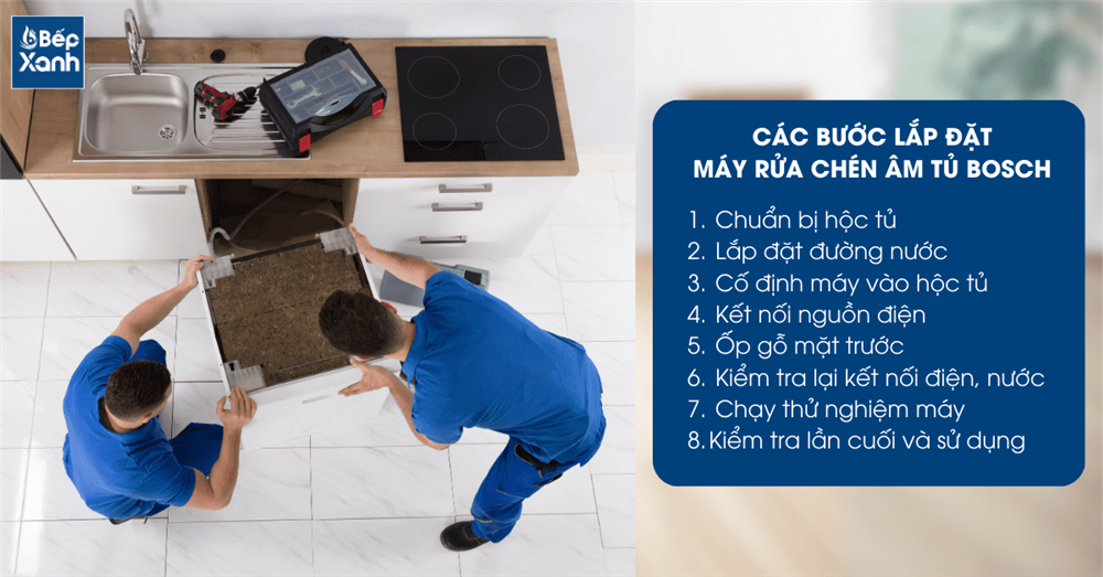 Cách lắp đặt máy rửa bát âm tủ Bosch